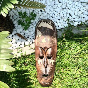 Vintage Fire Wood Carving Wall Mask Door Hanger Rustic Fall Décor Hand Crafted